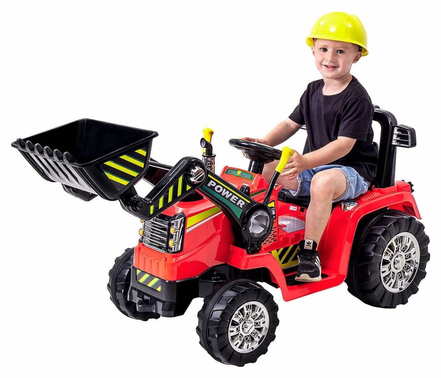 Trattore elettrico Mondial Toys per bambini dai 3 anni in su, con benna manovrabile e telecomando parentale