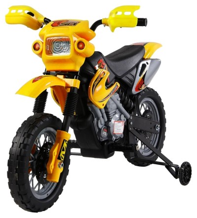 Moto Cross elettrica HomCom con rotelle, color giallo, per bambini dai 2 ai 4 anni d’età