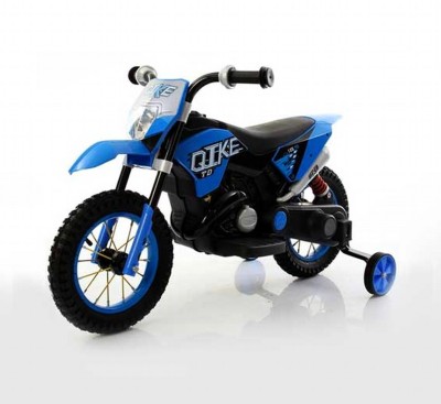 Moto da cross elettrica per bambini BabyCAR QIKE colore blu, con rotelle, dai 2 anni d’età